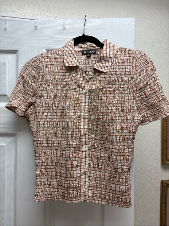 J. Crew Tops - J. Crew Short-Sleeve Button-Up Shirt in Brown and Cream Plaid
